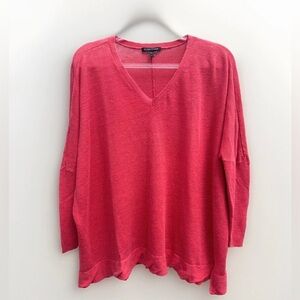 Eileen Fisher 100% Linen Top women S Pink Knit Tunic 3/4 Sleeve V-neck Coastal